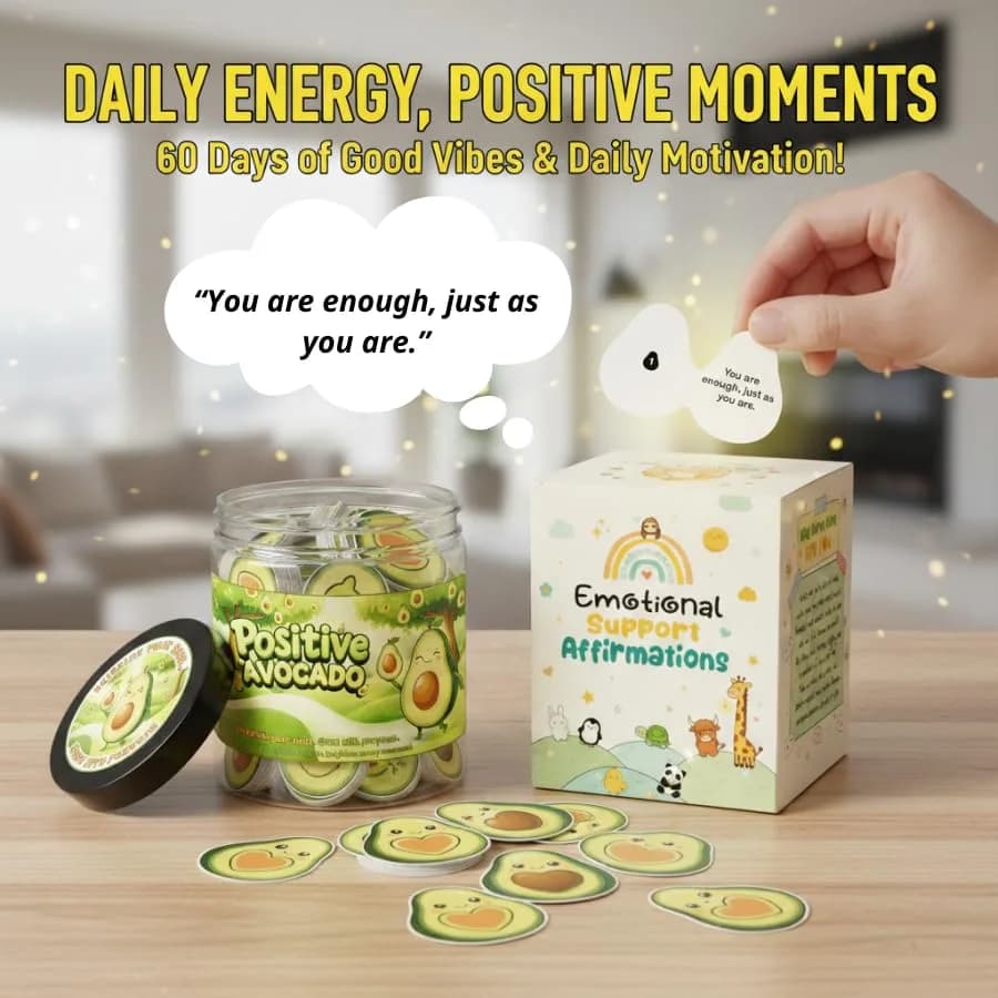 DEARMINE Positive Avocado Jar with 60 Daily Affirmation Cards, Emotional Support Avocado Decor, Gift for Women and Teens, Inspirational Mental Health Jar (Pack of 1) - view 2