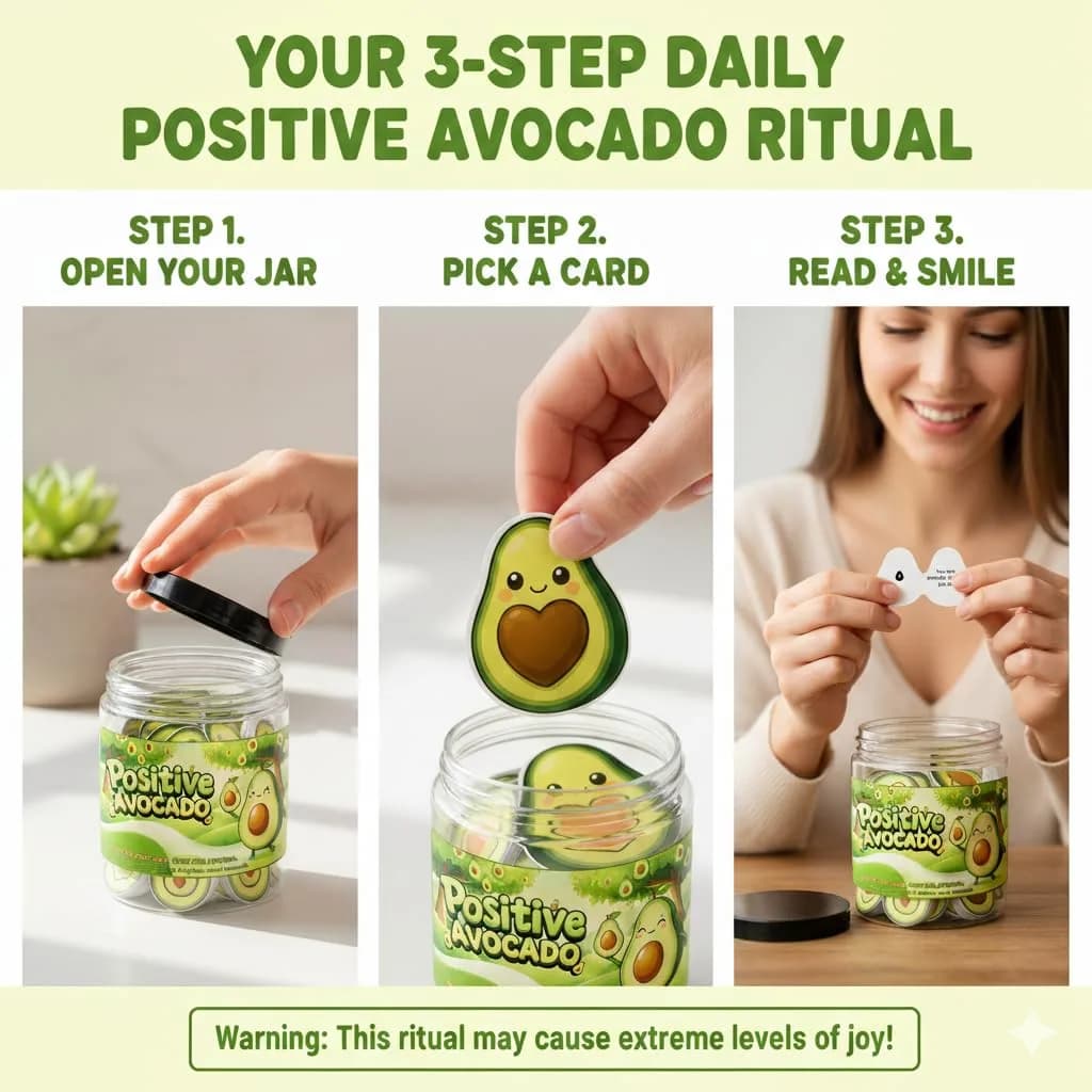 DEARMINE Positive Avocado Jar with 60 Daily Affirmation Cards, Emotional Support Avocado Decor, Gift for Women and Teens, Inspirational Mental Health Jar (Pack of 1) - view 4