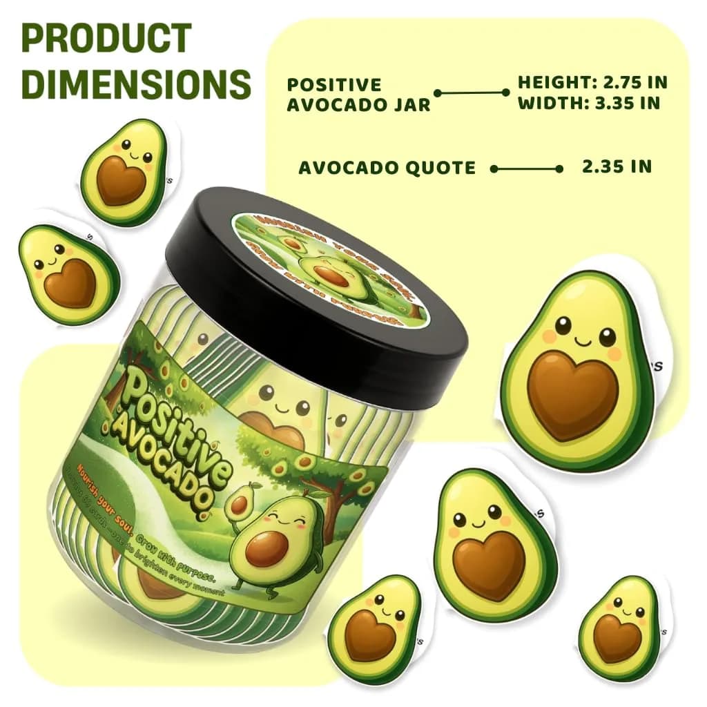 DEARMINE Positive Avocado Jar with 60 Daily Affirmation Cards, Emotional Support Avocado Decor, Gift for Women and Teens, Inspirational Mental Health Jar (Pack of 1) - view 8