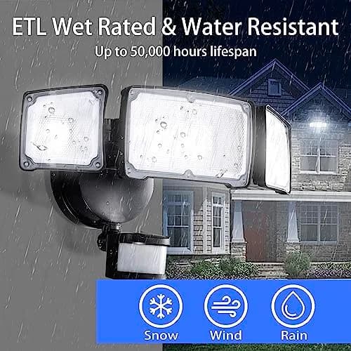 AWSENS Upgraded 3 Head LED Security Lights with Motion Sensor, 3800LM 40W 5000K Daylight White, 2-Pack Black | ETL Water Resistant Outdoor Floodlight thumbnail 2