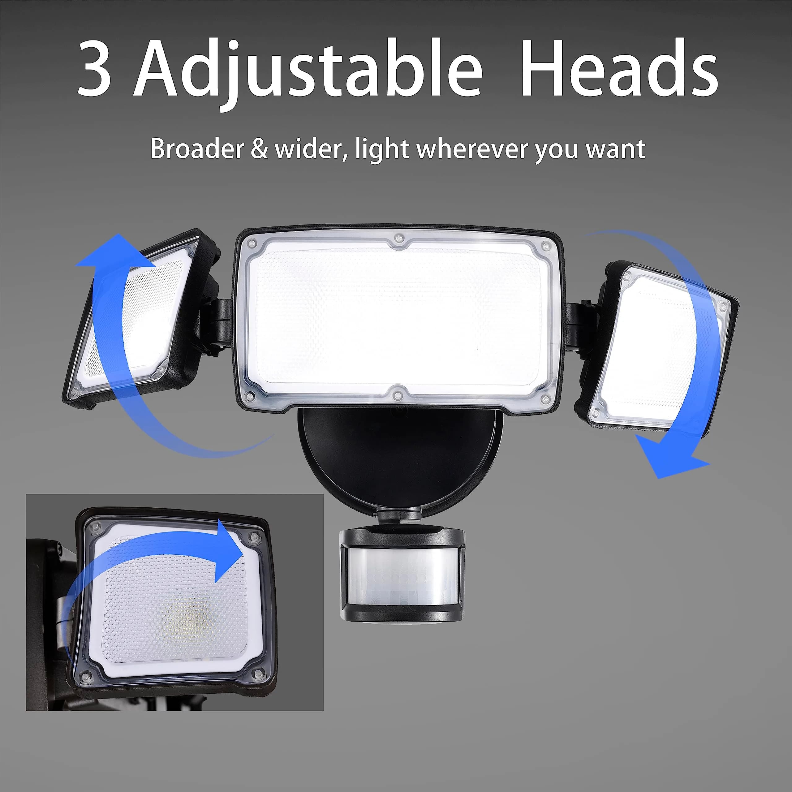 AWSENS Upgraded 3 Head LED Security Lights with Motion Sensor, 3800LM 40W 5000K Daylight White, 2-Pack Black | ETL Water Resistant Outdoor Floodlight - view 3