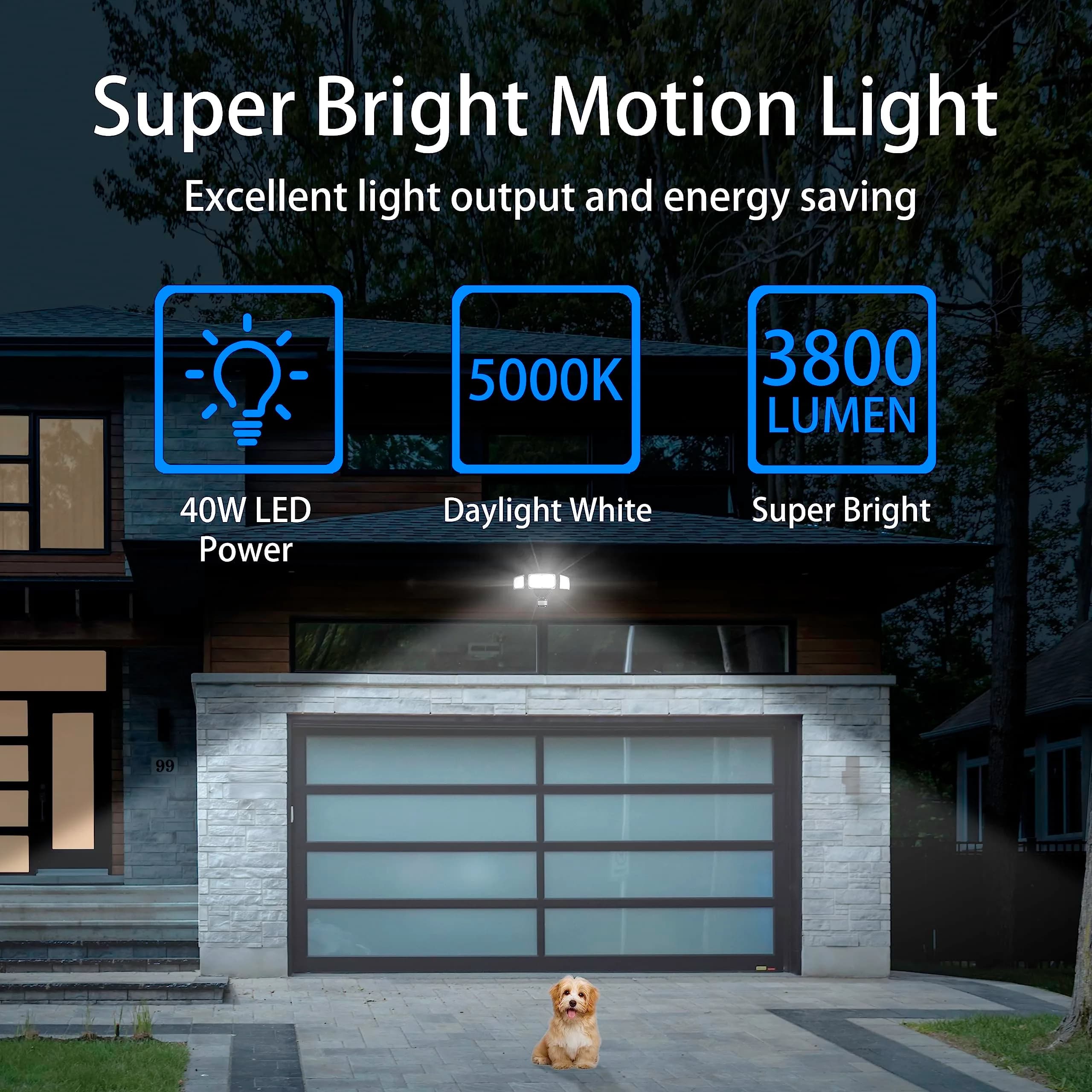 AWSENS Upgraded 3 Head LED Security Lights with Motion Sensor, 3800LM 40W 5000K Daylight White, 2-Pack Black | ETL Water Resistant Outdoor Floodlight - view 4