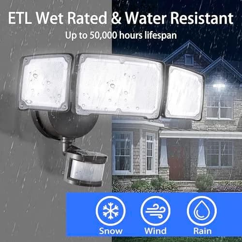 AWSENS Upgraded 3 Head LED Security Lights with Motion Sensor, 3800LM 5000K Daylight White, 40W, ETL Water Resistant, 2-Pack Bronze | Motion Activated Flood Light thumbnail 2