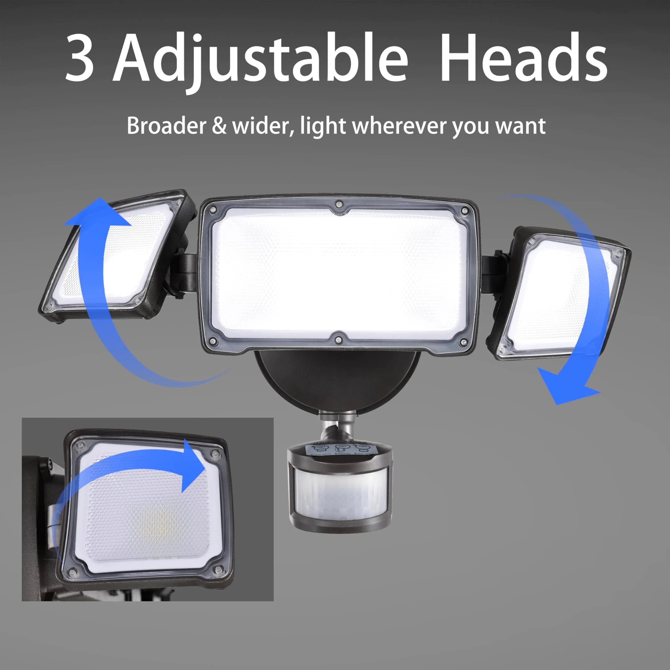AWSENS Upgraded 3 Head LED Security Lights with Motion Sensor, 3800LM 5000K Daylight White, 40W, ETL Water Resistant, 2-Pack Bronze | Motion Activated Flood Light - view 3