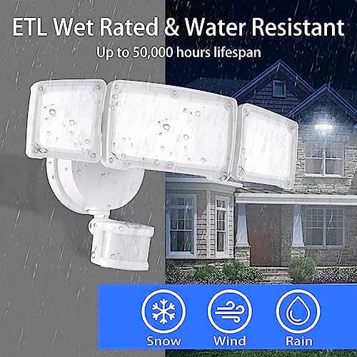 AWSENS Upgraded 3 Head LED Security Lights with Motion Sensor, 3800LM 40W Daylight White, 2-Pack | ETL Water Resistant Outdoor Floodlight thumbnail 2