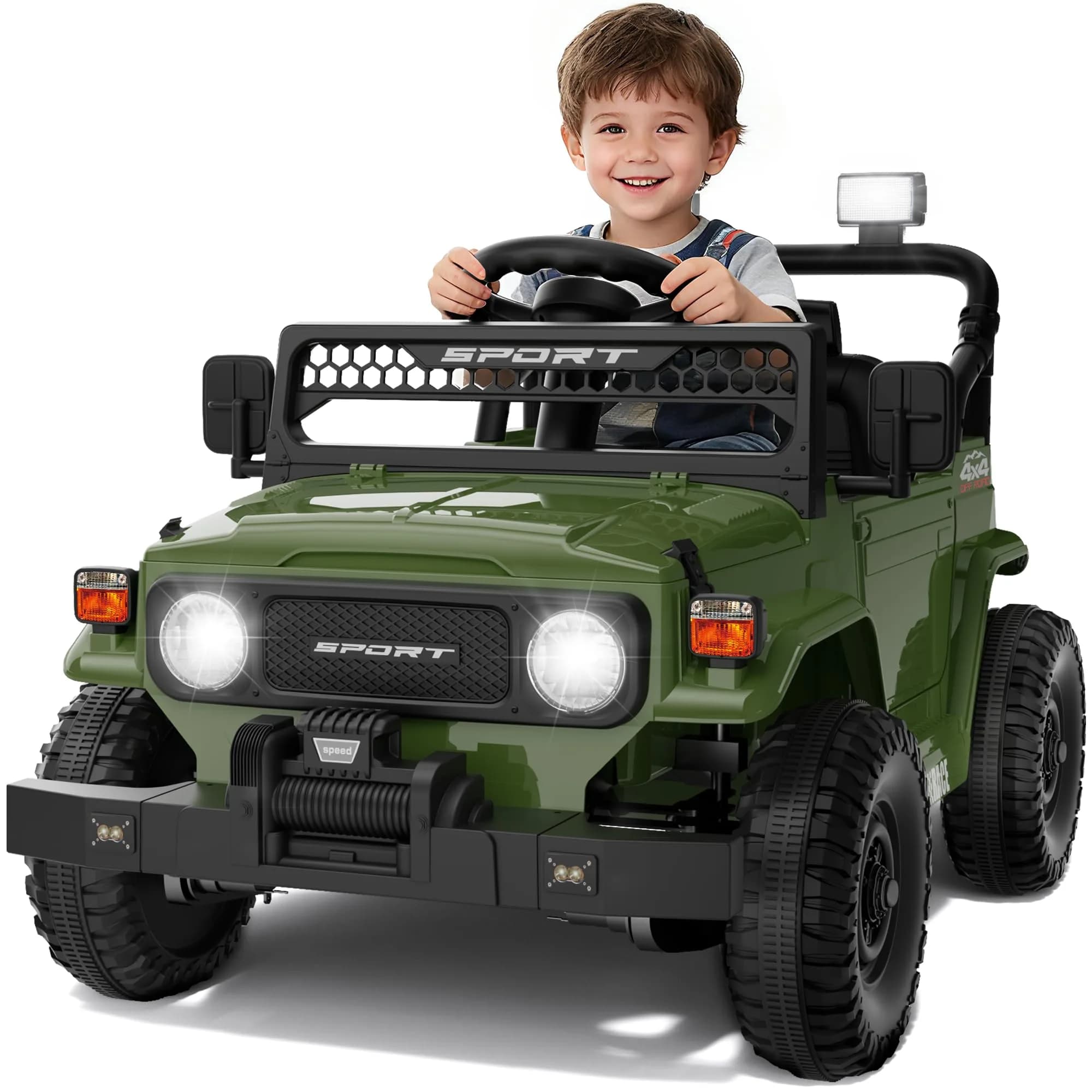 YunTopKids Kid Car 12V 7Ah Ride On Toy with Remote Control | White — Green