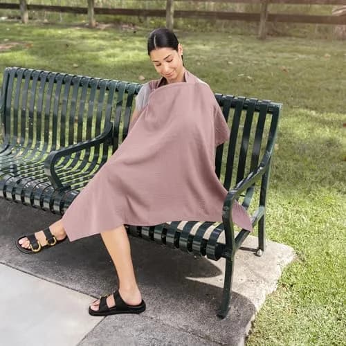 Comfy Cubs Muslin Nursing Cover Mauve | Soft & Breathable Baby Nursing Scarf with Adjustable Neck Strap - Portable, Lightweight & Privacy Breast Feeding Cover thumbnail 5