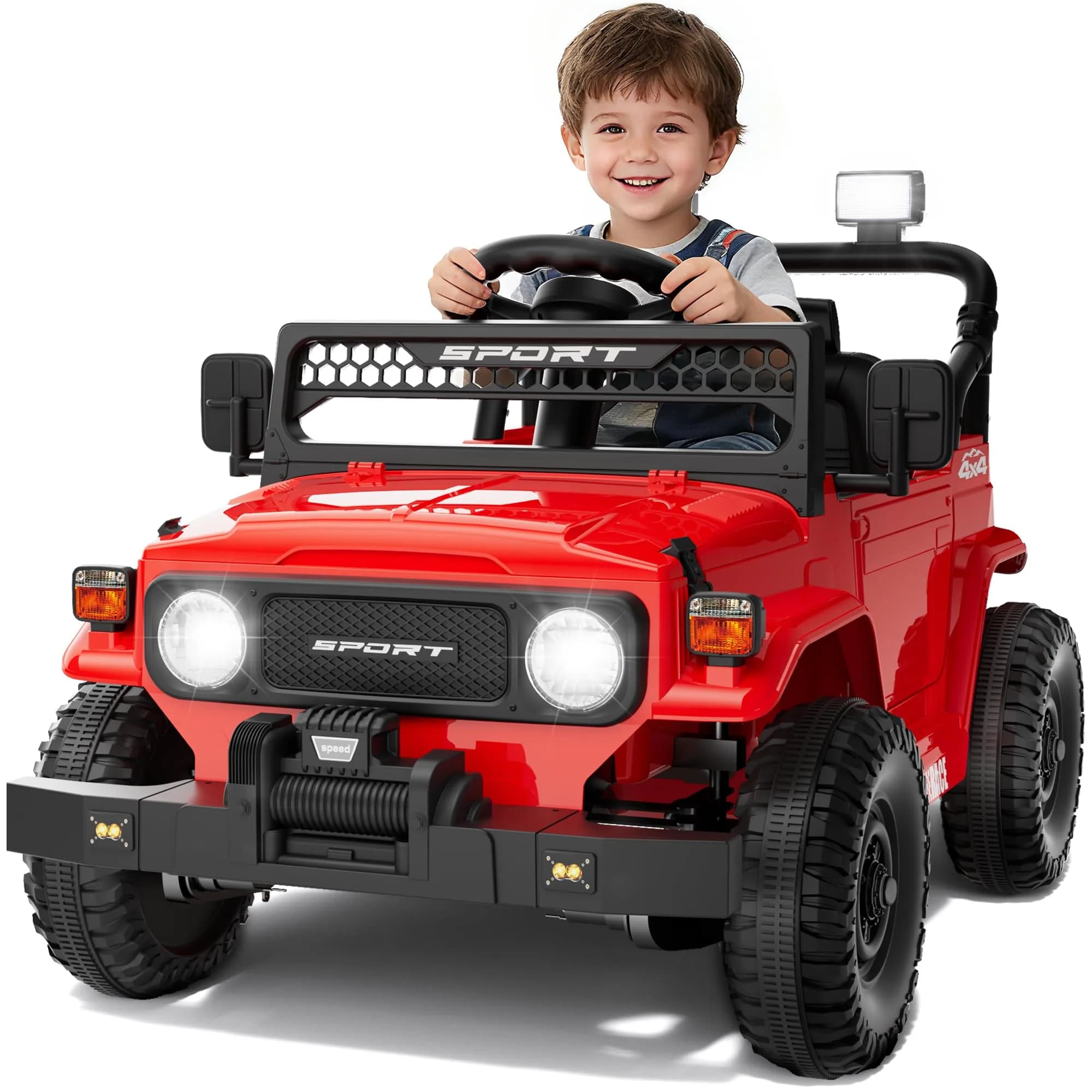 YunTopKids Kid Car 12V Ride On Toy with Remote Control, Red | 7Ah Battery, All-Terrain, Indoor & Outdoor — Red