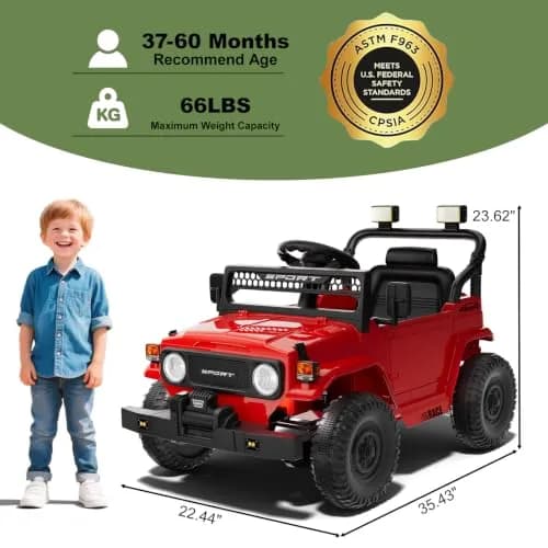 YunTopKids Kid Car 12V Ride On Toy with Remote Control, Red | 7Ah Battery, All-Terrain, Indoor & Outdoor thumbnail 5