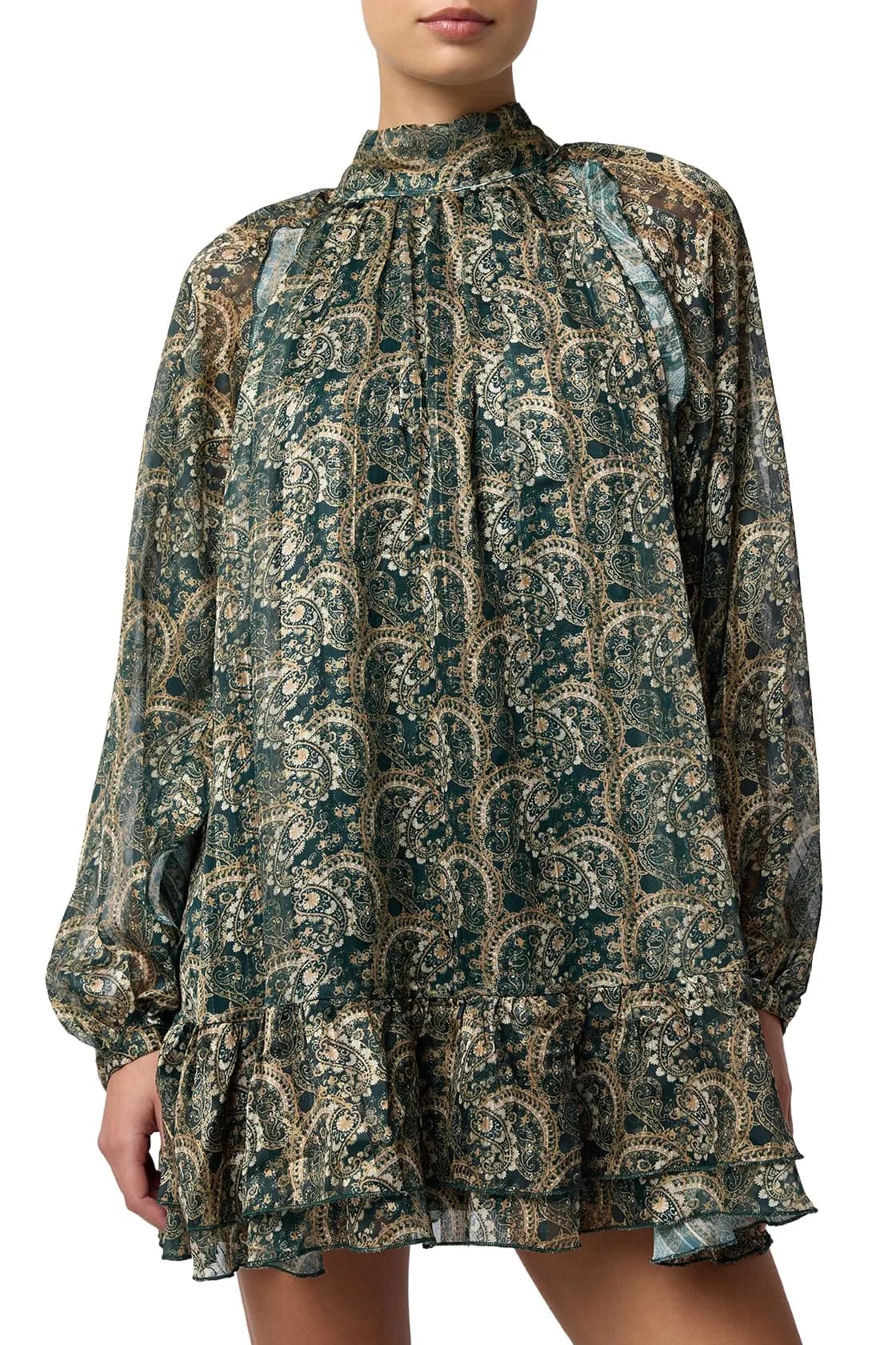 Lulus Casey Mock Neck Floral Mini Dress, Emerald Floral | Boho-Chic, Lightweight Polyester, Perfect for Spring & Summer (70-120 chars)