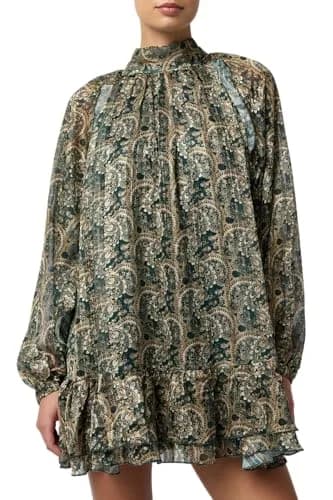 Lulus Casey Mock Neck Floral Mini Dress, Emerald Floral | Boho-Chic, Lightweight Polyester, Perfect for Spring & Summer (70-120 chars) thumbnail 1