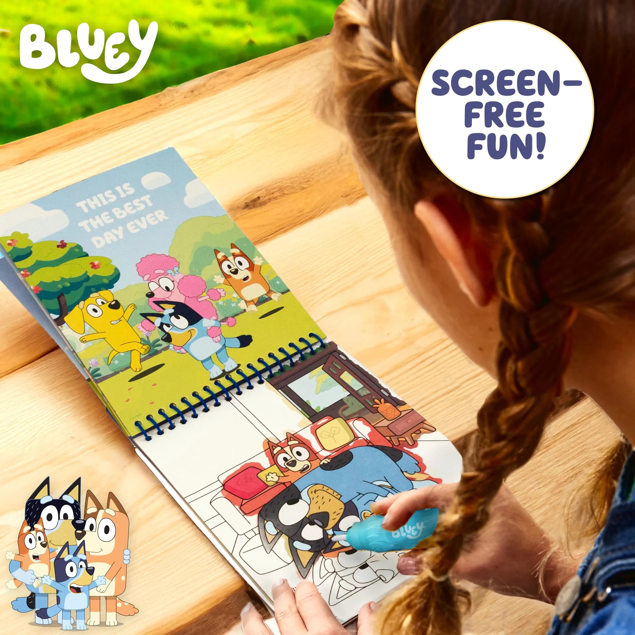 Bluey Aqua Art – Friends Forever Mess-Free Water Reveal Pad with Bluey-Shaped Brush Pen (6" x 7.5", 4 Pages) - view 2