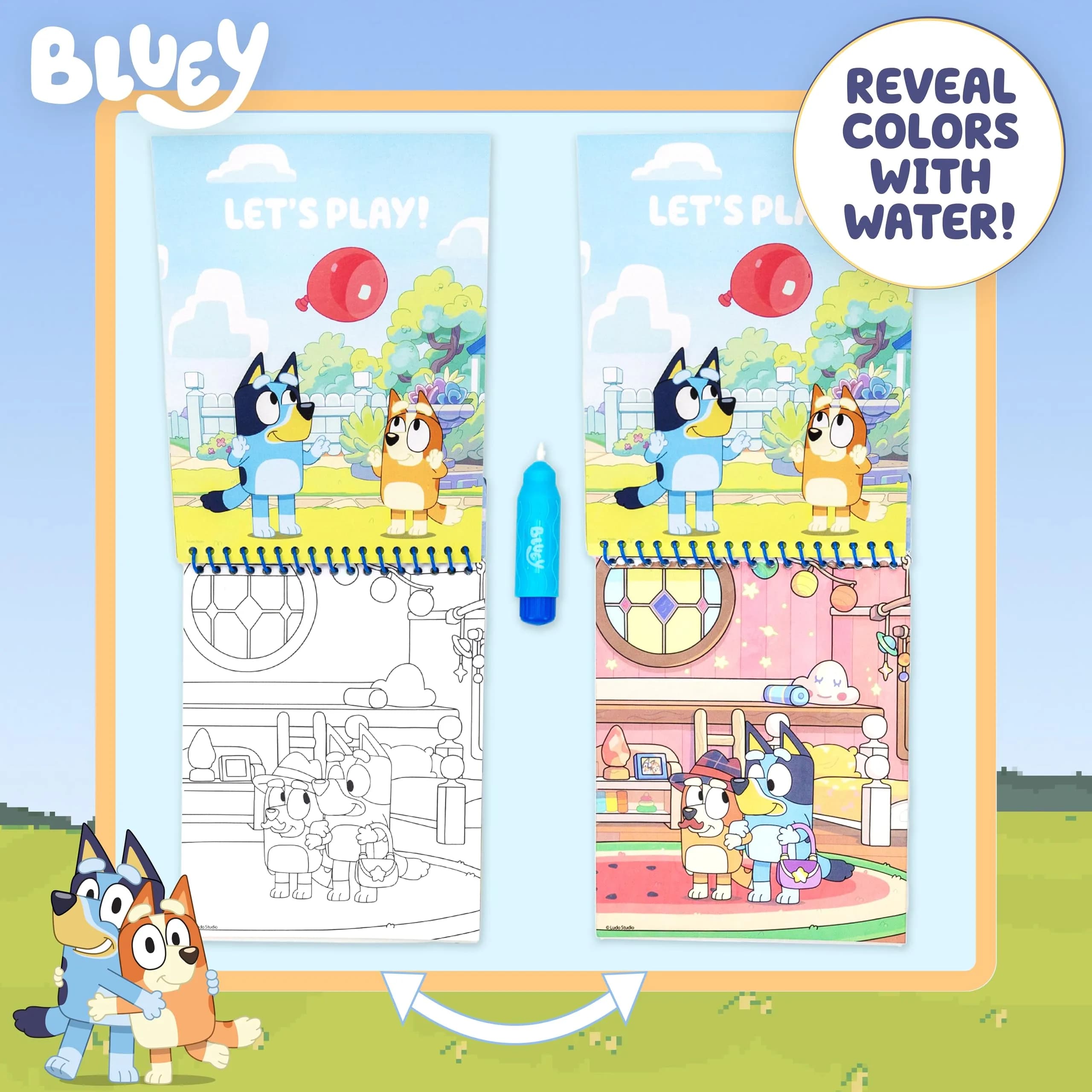 Bluey Aqua Art – Friends Forever Mess-Free Water Reveal Pad with Bluey-Shaped Brush Pen (6" x 7.5", 4 Pages) - view 3