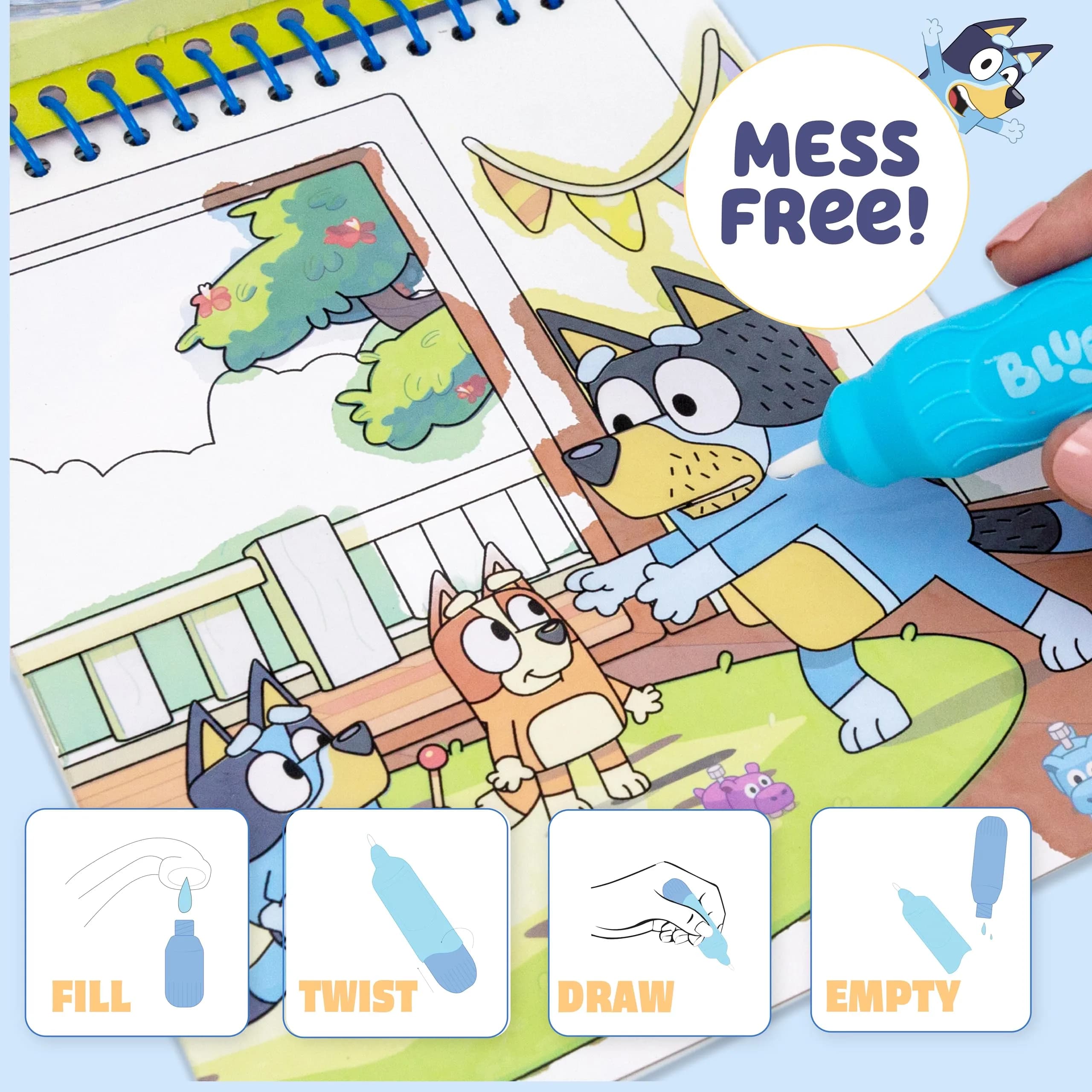 Bluey Aqua Art – Friends Forever Mess-Free Water Reveal Pad with Bluey-Shaped Brush Pen (6" x 7.5", 4 Pages) - view 5