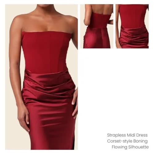Lulus Tarni Drape Front Women's Cocktail Midi Dress, Chianti, Medium | Elegant Satin, Supportive Corset, Modern Slit thumbnail 2