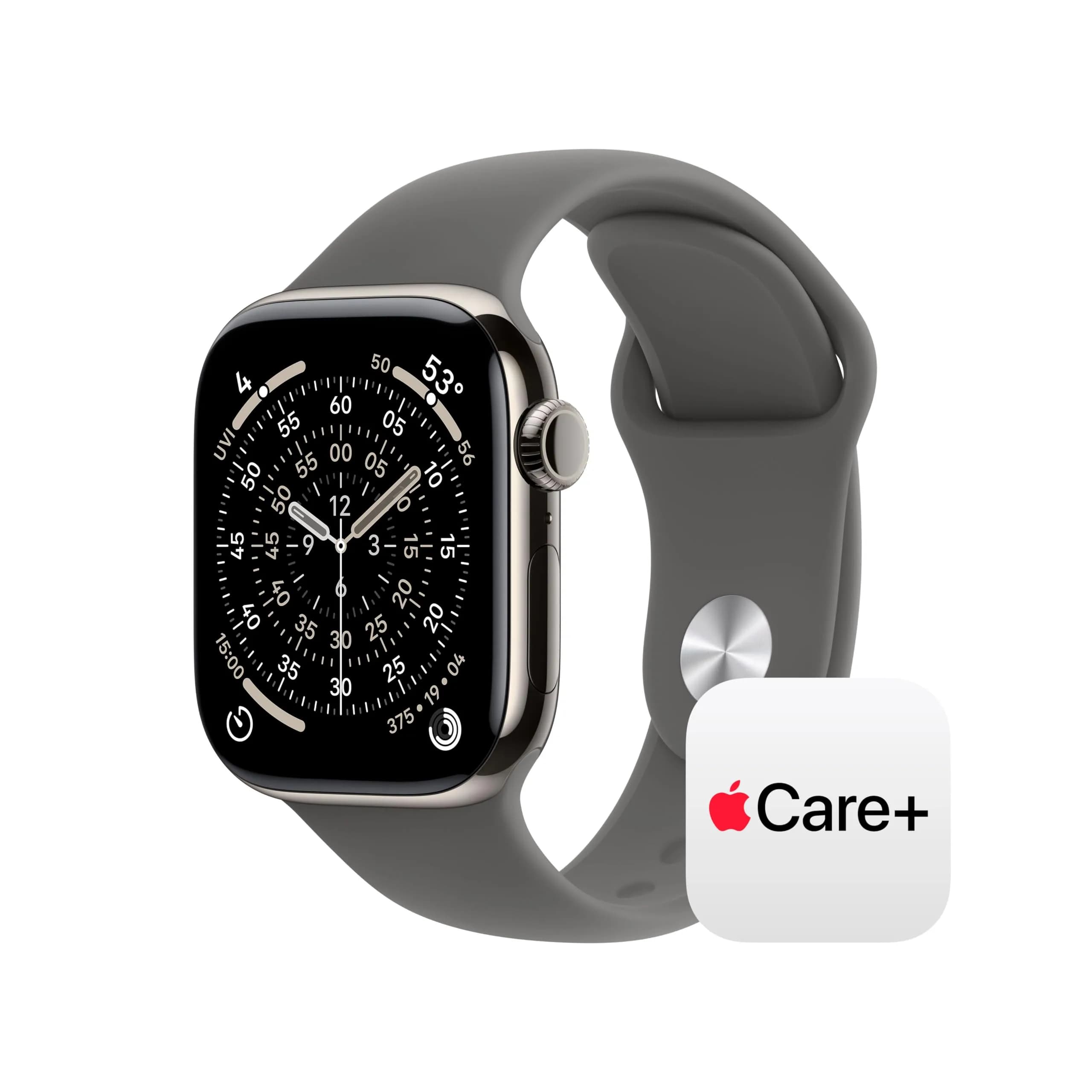 Apple Watch Series 11 [GPS + Cellular 42mm] Smartwatch with Natural Titanium Case and Stone Grey Sport Band, S/M - main product image