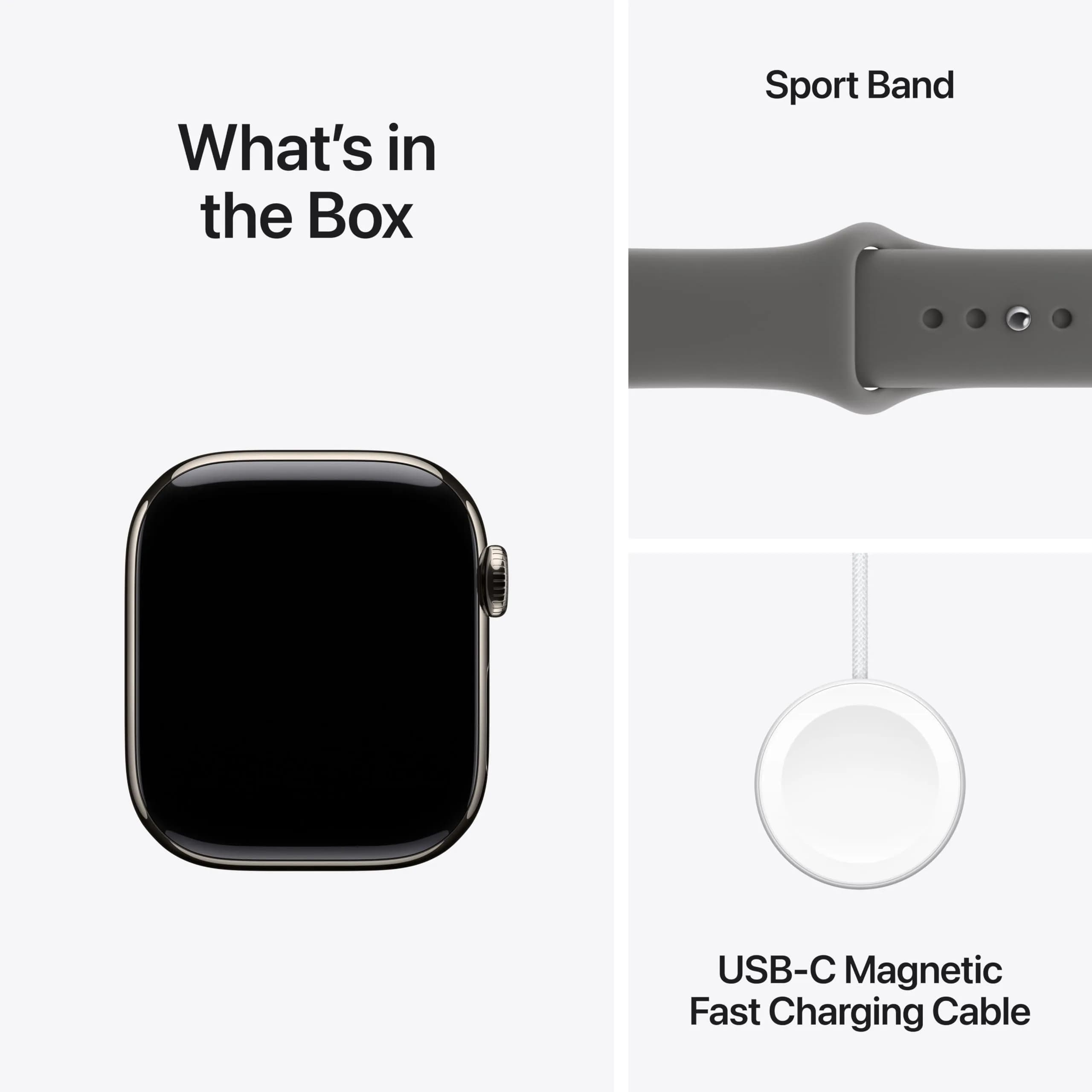 Apple Watch Series 11 [GPS + Cellular 42mm] Smartwatch with Natural Titanium Case and Stone Grey Sport Band, S/M - view 6