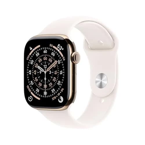 Apple Watch Series 11 GPS + Cellular 46mm Smartwatch | Gold Titanium Case with Light Blush Sport Band