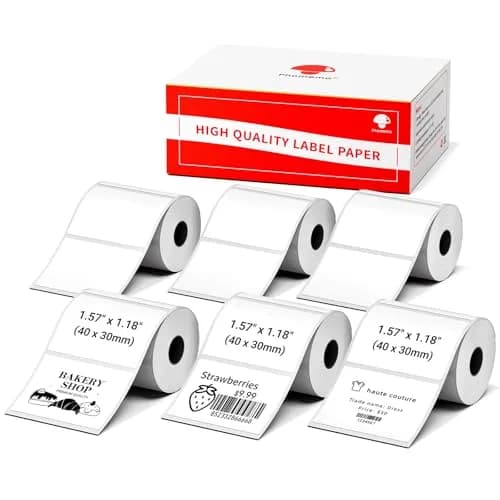 Phomemo M110 Thermal Labels 40x30mm (1.57"x1.18") Black on White, 6 Rolls | Professional Grade Labels for Small Business — White