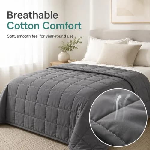 Smart Queen Weighted Blanket for Adults, 10lbs 48x72, Machine Washable, Grey | All-Season Heavy Bedding thumbnail 5