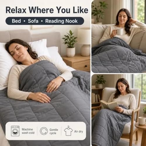 Smart Queen Weighted Blanket for Adults, 10lbs 48x72, Machine Washable, Grey | All-Season Heavy Bedding thumbnail 6