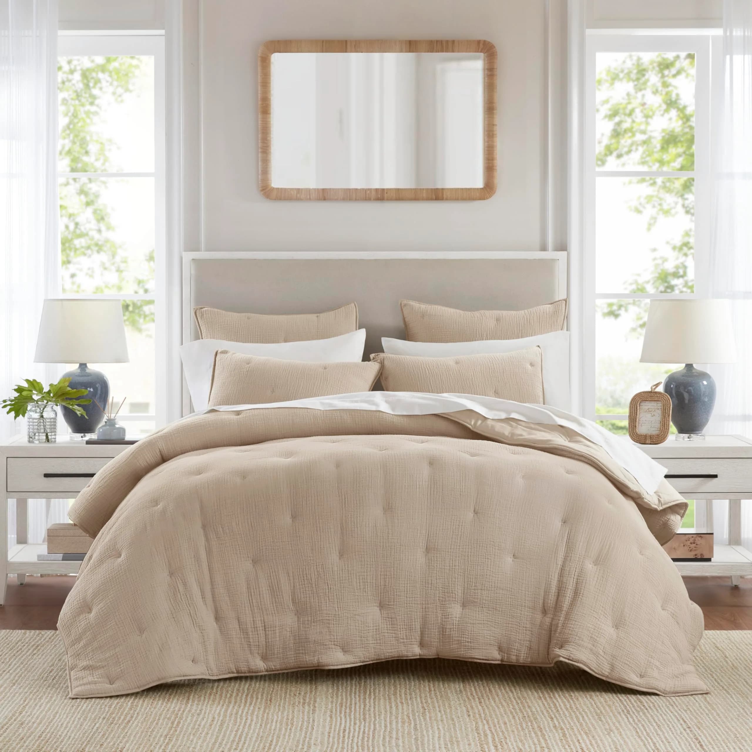 Harbor House Blue Cotton Muslin Quilt Set Taupe | Lightweight All-Season Comfort with OEKO-TEX Certified Fabric — Taupe