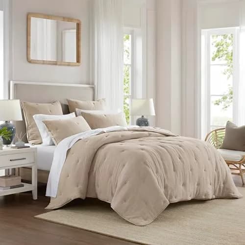 Harbor House Blue Cotton Muslin Quilt Set Taupe | Lightweight All-Season Comfort with OEKO-TEX Certified Fabric thumbnail 9