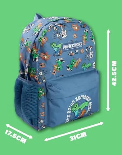 Minecraft Kids Backpack | Creeper Zombie Cartoon Design | 22.7L | Zip & Hook Closure thumbnail 2