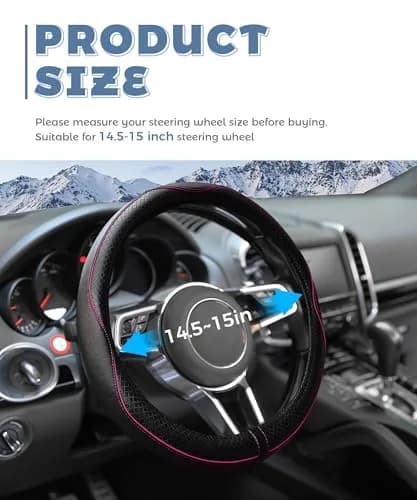 UNLRAE Steering Wheel Cover 14.5-15 Inch | Breathable Microfiber Leather, Anti-Slip, Suitable for SUVs thumbnail 2