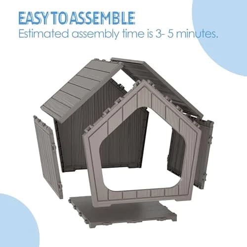 Fancyango Small Dog House Outdoor Indoor Waterproof Plastic with Elevated Floor, Easy Assembly (Grey, 23.5" L×22.5" W×22.2" H) thumbnail 6