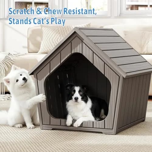 Fancyango Small Dog House Outdoor Indoor Waterproof Plastic with Elevated Floor, Easy Assembly (Grey, 23.5" L×22.5" W×22.2" H) thumbnail 7