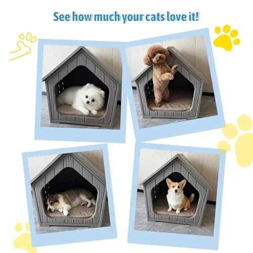 Fancyango Small Dog House Outdoor Indoor Waterproof Plastic with Elevated Floor, Easy Assembly (Grey, 23.5" L×22.5" W×22.2" H) thumbnail 8