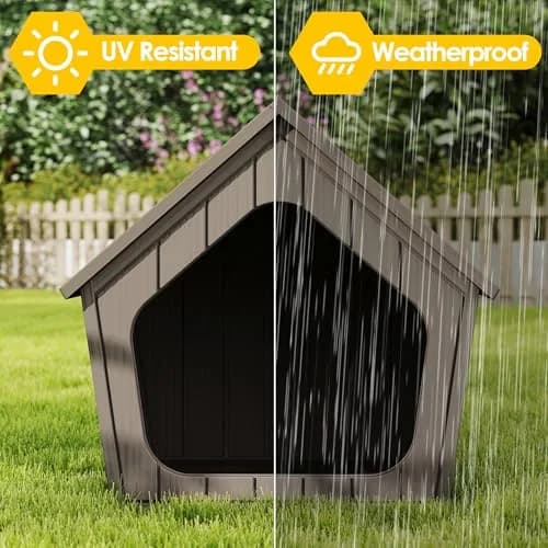 Fancyango Small Dog House Outdoor Indoor Waterproof Plastic with Elevated Floor, Easy Assembly (Grey, 23.5" L×22.5" W×22.2" H) thumbnail 2