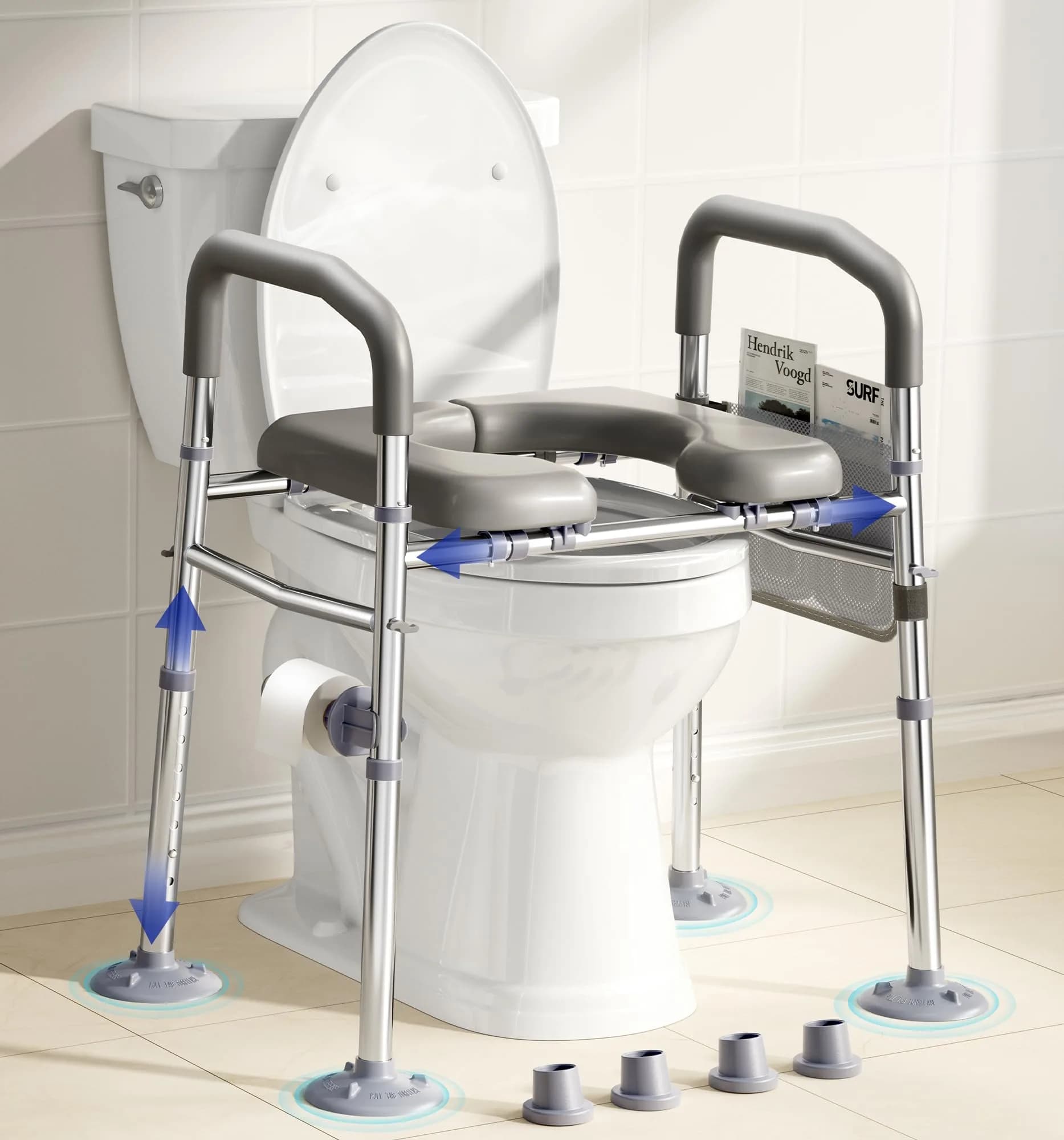 Bluelog Raised Toilet Seat Risers for Seniors with Handles, Grey | Heavy-Duty Support up to 400 lbs