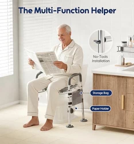 Bluelog Raised Toilet Seat Risers for Seniors with Handles, Grey | Heavy-Duty Support up to 400 lbs thumbnail 5