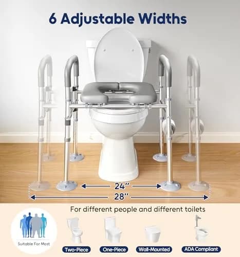 Bluelog Raised Toilet Seat Risers for Seniors with Handles, Grey | Heavy-Duty Support up to 400 lbs thumbnail 2