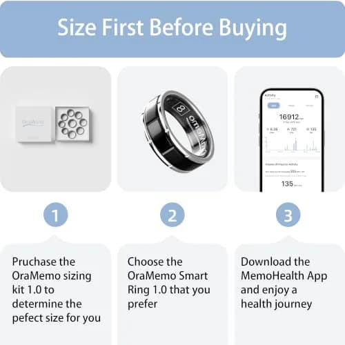 OraMemo Smart Ring 1.0 | Fitness & Wellness Tracker, 7-8 Days Battery, Waterproof, Titanium, Size 12 thumbnail 2