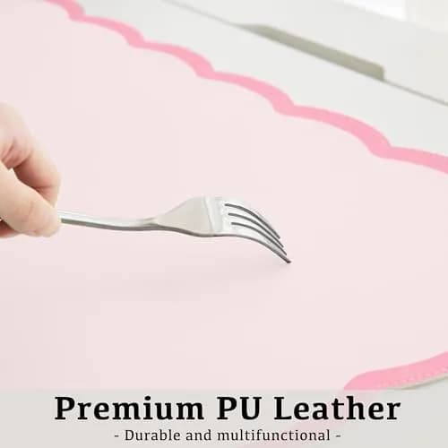 Ohocut Scalloped Desk Mat 31.5" x 15.7" | Pink PU Leather Large Desk Accessory thumbnail 4