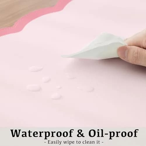 Ohocut Scalloped Desk Mat 31.5" x 15.7" | Pink PU Leather Large Desk Accessory thumbnail 5