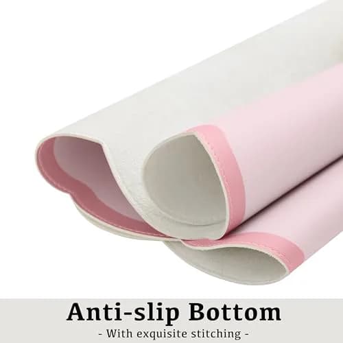 Ohocut Scalloped Desk Mat 31.5" x 15.7" | Pink PU Leather Large Desk Accessory thumbnail 6