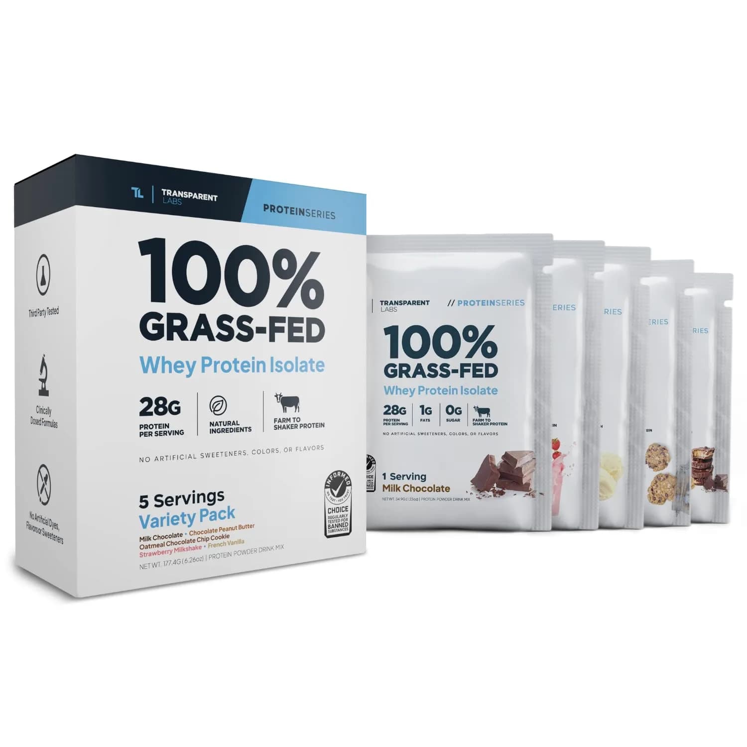Transparent Labs Grass-Fed Whey Protein Isolate Variety Pack | 189ml (6.26 Fl Oz) | 28g Protein Per Serving — Variety Pack