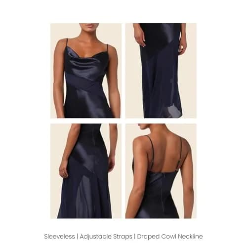 Lulus Lainey Cowl Neck Women's Maxi Dress, Navy, Extra Small | Elegant Satin for Wedding & Formal Events thumbnail 2