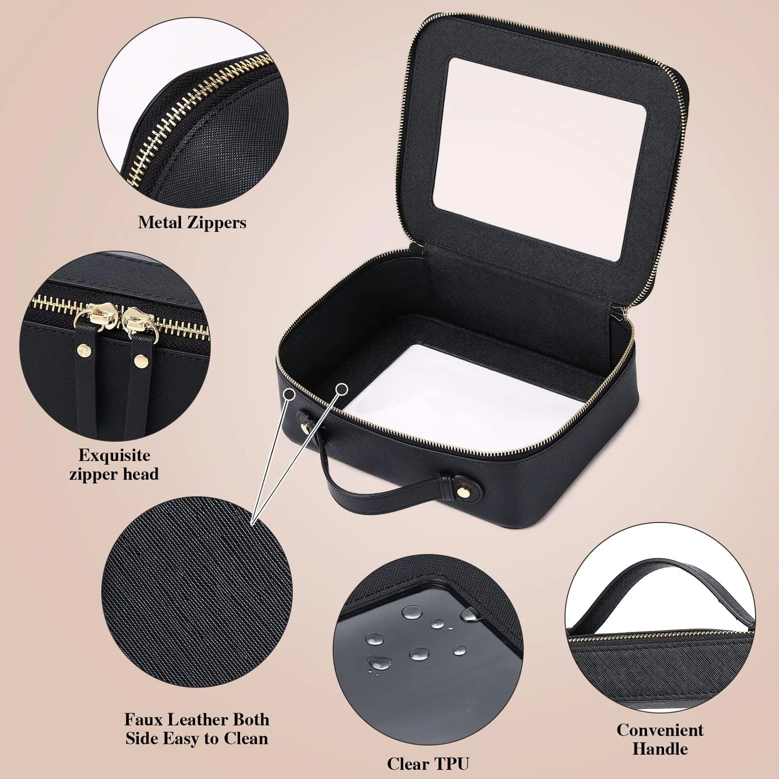 Pinkmik Clear Makeup Bag with Brush Bag, Black L+SLIM | TSA Approved Travel Toiletry Bag - view 5