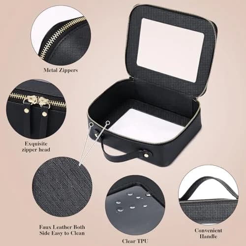 Pinkmik Clear Makeup Bag with Brush Bag, Black L+SLIM | TSA Approved Travel Toiletry Bag thumbnail 5