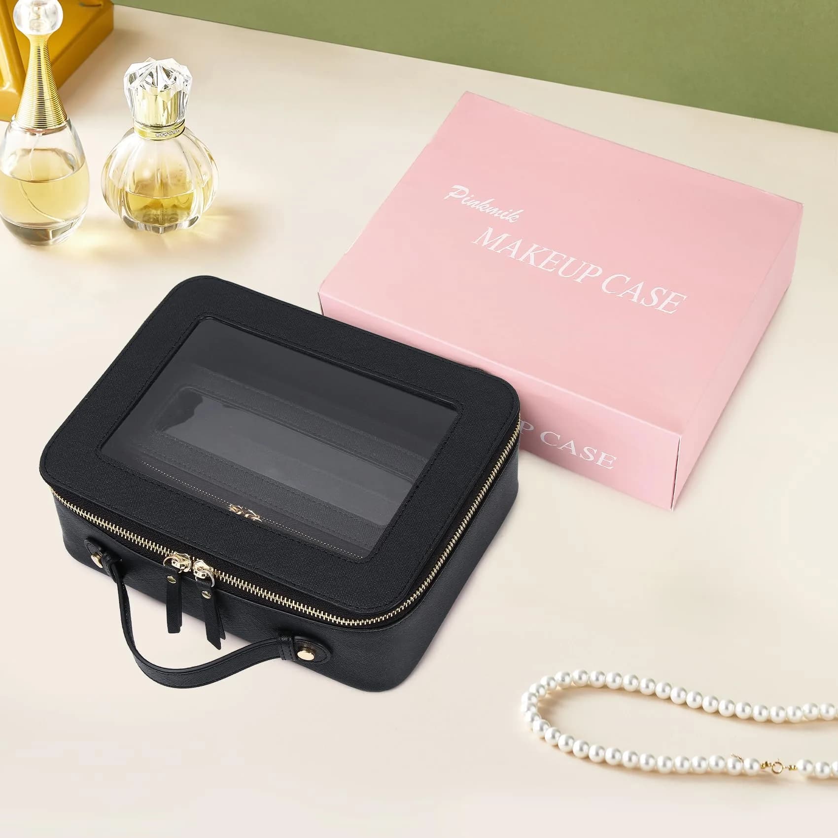 Pinkmik Clear Makeup Bag with Brush Bag, Black L+SLIM | TSA Approved Travel Toiletry Bag - view 7