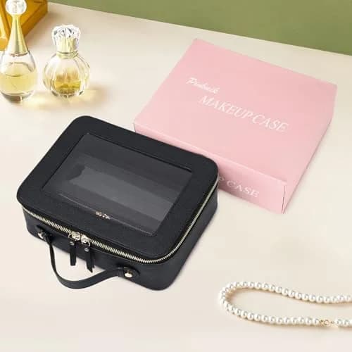 Pinkmik Clear Makeup Bag with Brush Bag, Black L+SLIM | TSA Approved Travel Toiletry Bag thumbnail 7