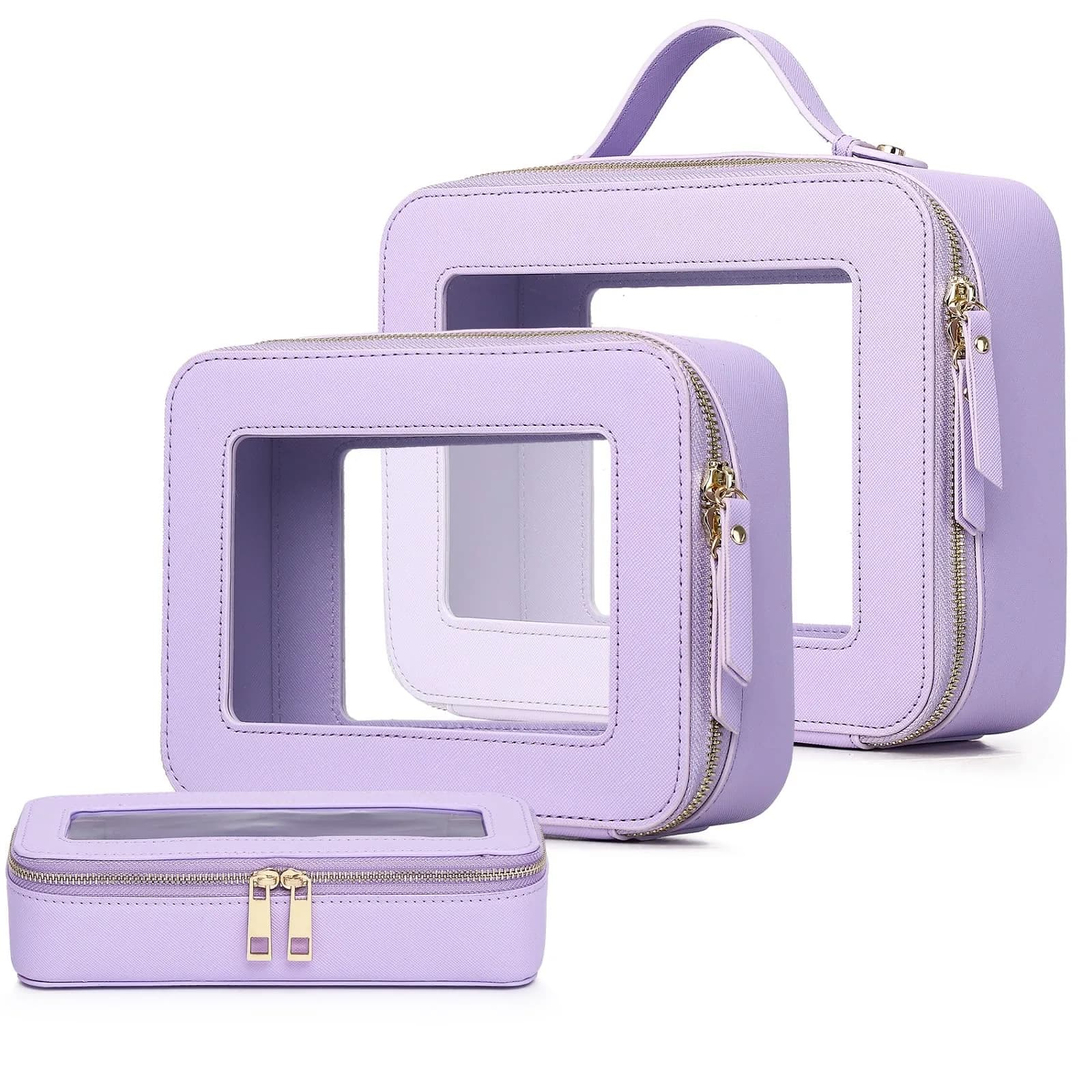 Pinkmik B5/Purple Clear Makeup Bag Set, L+M+SLIM | TSA Approved Travel Cosmetic Case - main product image