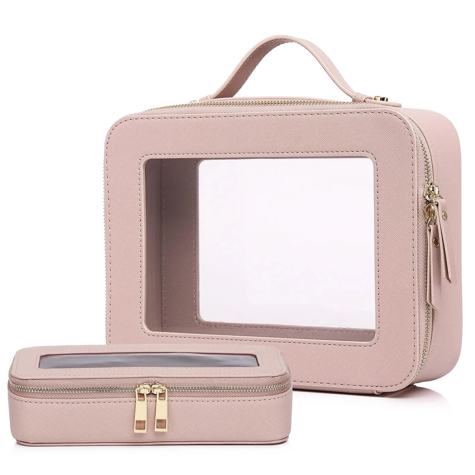 Pinkmik B4/Pink Clear Makeup Bag Set - Large Slim TSA Approved Travel Cosmetic Case - main product image