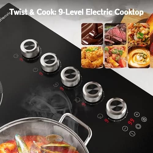 Karienvir 30 Inch Electric Cooktop 5 Burner 8600W Dual Ring Knob & Touch 76.2 cm (30 Inch) thumbnail 4