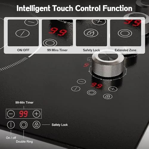 Karienvir 30 Inch Electric Cooktop 5 Burner 8600W Dual Ring Knob & Touch 76.2 cm (30 Inch) thumbnail 6